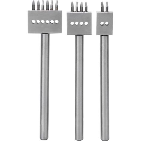 3Pcs Poinçon à Cuir en Acier à Outil Argenté 2/4/6 Dents, Perforateur Manuel DIY pour Trous de 5mm (1/4)