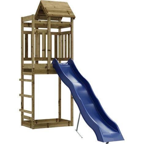 Aire de jeux d'extérieur balançoires toboggan portiques robuste jeux jardin 237 x 90 x 238 cm bois de pin imprégné (1/5)