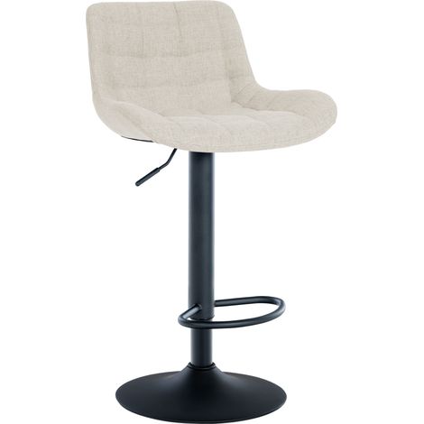 Tabouret de bar x1 en tissu crème avec surpiqûres décoratives carrées cadre métal noir avec repose-pieds 100005622