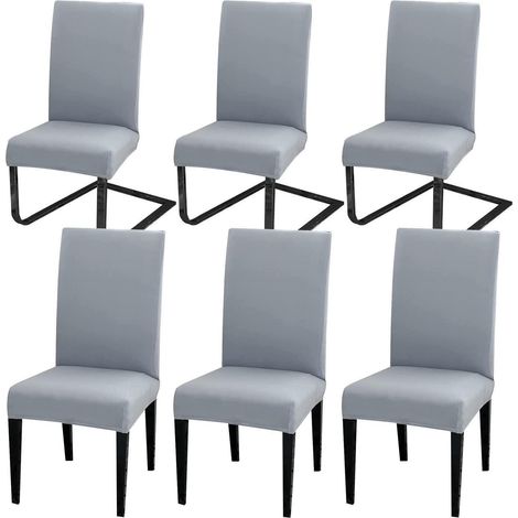 Stuhlhussen 6er Set, bi-elastisch, hellgrau, waschbar, für Esszimmerstühle (1/5)