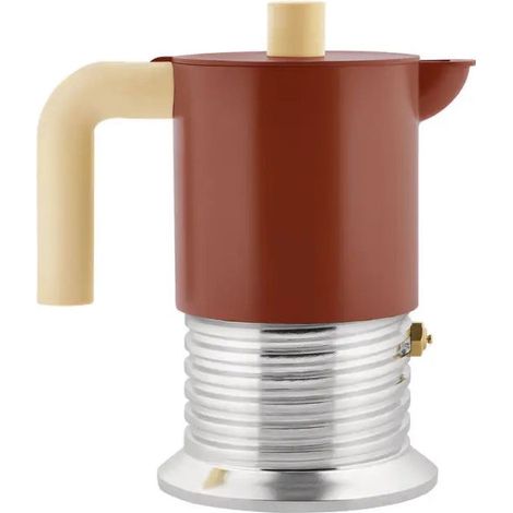 Alessi PM01-3 BR Caffettiera Espresso in Alluminio e Resina Termoplastica per 3 Tazze Compatibile con Induzione colore Marrone