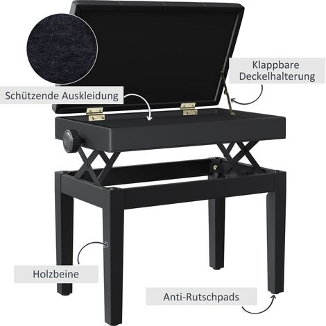 Tabouret de piano avec rangement intégré et réglage en hauteur 54,5x33x48-58cm, parfait comme siège de maquillage pour passionnés de musique. (1/5)