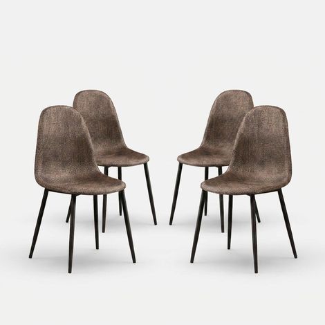 Lot de 4 chaises de salle à manger rembourrées en rotin synthétique Vienna - Marron (1/5)