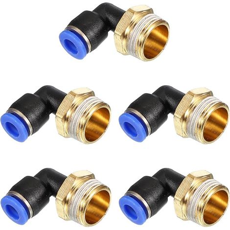 Push Fitting 3/8", 5 Pack PT Male Threaded Connector 90 Degree Connector Elbow and Straight 6mm Air Tube Fitting Combination Pneumatic Quick Connect Adapter, Blue (1/5)