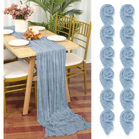 12er Set Tischläufer Gaze 55x300cm Staubiges Blau Rustikal Boho Hochzeit Deko