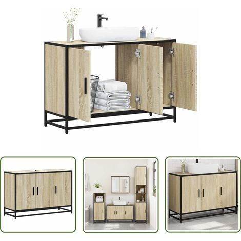 vidaXL Armoire de lavabo de salle de bain chêne sonoma 90x33x60 cm (1/5)