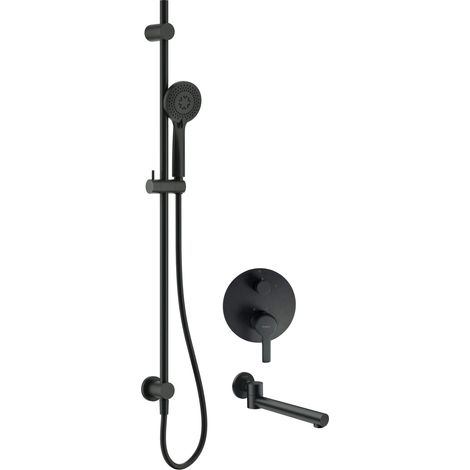 Kit per bagno con miscelatore meccanico 2 vie saliscendi e bocca di erogazione colore nero opaco Deante Arnika NACN9QA  Nero opaco