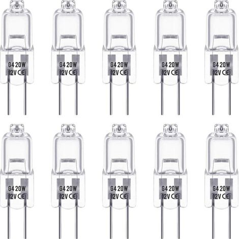 Ampoules halogènes G4 20W 12V, type T3 JC, 2 broches, dimmable – pour éclairage paysager, sous meuble, Puck Light et Track Lighting – Lot de 10 – Remplacement de base – OUYLAF (1/5)
