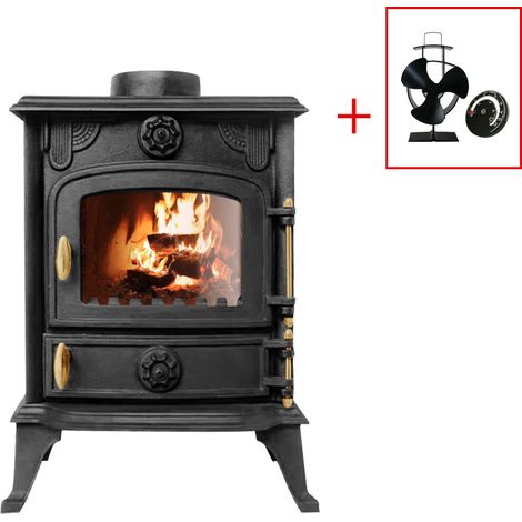 5KW Multifuel Stove Cast Iron Woodburner Fireplace Defra Eco Design w/ Fan