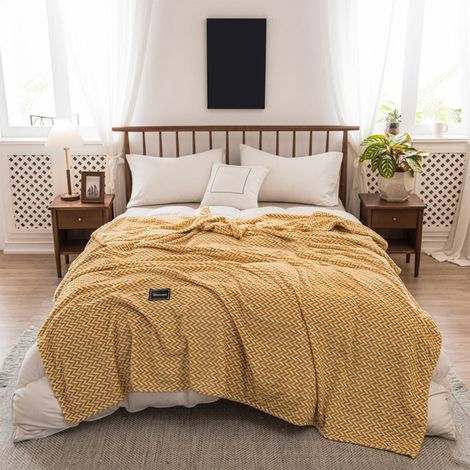 Plaid Été - 230 x 200 cm - Polyester - Jaune - Lavable En Machine - Pour Canapé Lit Ou Sieste - 1 Pièce (1/5)
