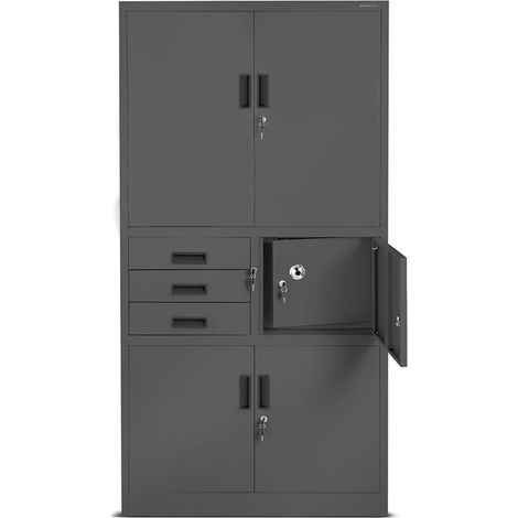 Jan Nowak C018S II Büroschrank Aktenschrank Tresor Schubladen Geheimfach Stahlblech 185 cm x 90 cm x 40 cm - anthrazit