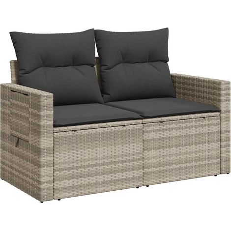Maison Exclusive - Divano da Giardino con Cuscini 2 Posti Grigio Chiaro Polyrattan (1/5)