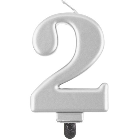 Candela numero 2, argento metallizzato, 8 cm