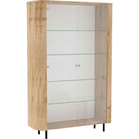 Vitrine 2 portes aspect bois finition Cadiz design coins arrondis pieds métal noir - VIVARINI (1/5)
