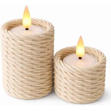Set di 2 portacandele tealight beige in stile giapponese boho intrecciato (1/3)