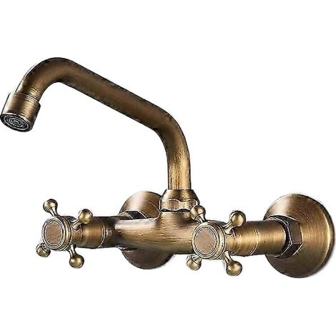 Robinet mural en laiton antique pour salle de bain et cuisine, avec 2 poignées, valve en céramique, bec pivotant à 360°, entraxe de 15 cm