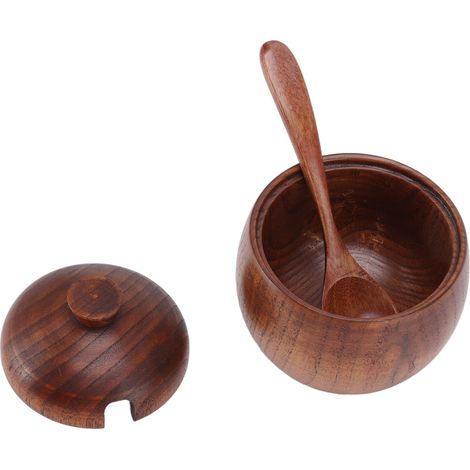 Boîte de Rangement pour Épices en Bois avec Cuillère et Couvercle, Récipient pour Sucre et Sel, Accessoire de Cuisine (1/5)