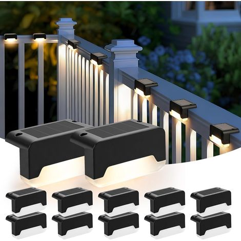 Lot de 16 lampes solaires d'extérieur IP65 étanches pour escaliers extérieurs, escaliers, clôture, cour, jardin, terrasse, chemin (noir, blanc chaud) (1/5)