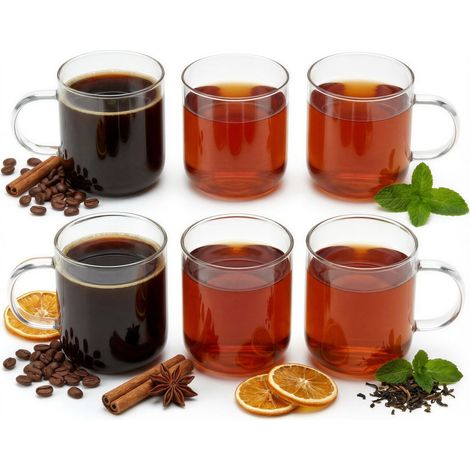 Set di 6 bicchieri in vetro borosilicato da 330 ml trasparenti per caffè e tè. (1/5)