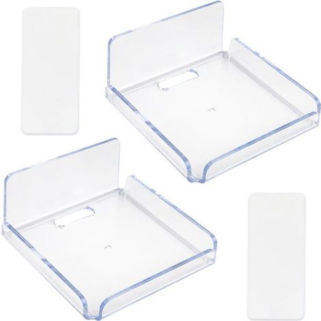 Ensemble de 2 étagères flottantes en acrylique à fixer sur une petite étagère murale transparente invisible pour livres/photos/images (1/5)