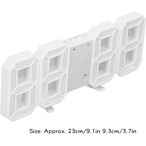 Horloge murale LED 3D minimaliste, cadre blanc, minuterie d'alarme numérique avec température, pour la maison et le salon