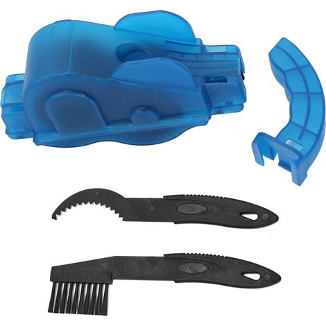 Nettoyeur de chaîne de vélo portable bleu et noir en plastique léger, kit de brossage avec manche pour chaîne de VTT (1/5)
