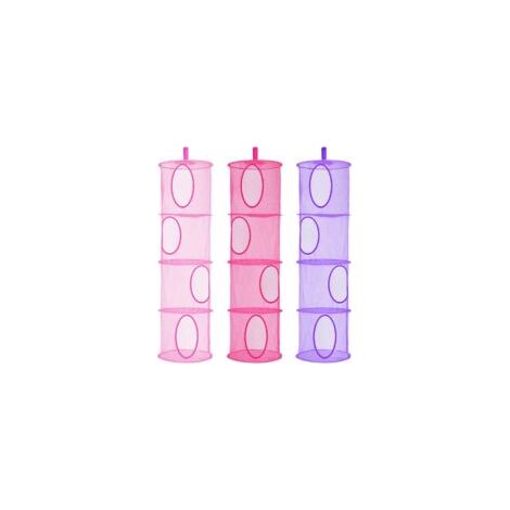 Cesta de almacenamiento plegable de 3 piezas para juguetes de peluche de 4 niveles, ideal para habitaciones infantiles, baños y balcones (rosa, rojo rosado, morado) - Crezuo
