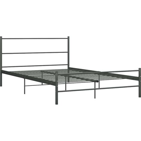 Lit double Lit adulte Cadre de lit avec tête de lit sans matelas gris 160x200cm métal (1/5)