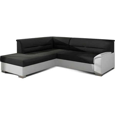 Sofá esquinero convertible TROMSO negro y blanco – Ángulo izquierdo con baúl (1/3)