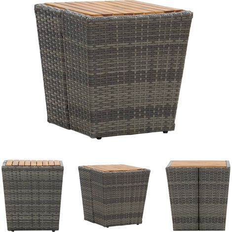 Beistelltisch im Freien - vidaXL Beistelltisch Grau 41,5×41,5×43 cm Poly Rattan & Massivholz - Beistelltisch aus Holz (1/5)