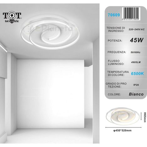 Plafoniera led 45w cerchio spirale vortice bianco lampadario da soffitto moderno luce fredda naturale Bianco freddo