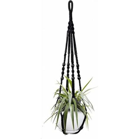 Suspension pour plantes d'intérieur en corde de coton noire, 85 cm, avec perles en bois, pour décoration intérieure, sans crochet, 1 paire (1/4)