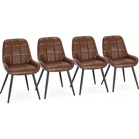 Juego de 4 sillas de comedor marrones de polipiel y metal, con respaldo alto y asiento acolchado (1/5)