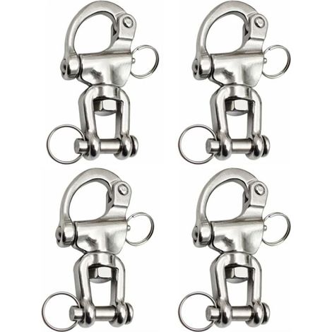 Mousqueton Pivotant à Emerillon 4 Pièces Manille Inox Maillons Rapides en Acier Inoxydable 316 Mousqueton Inox Marine Crochet Attelage Crochet à Ressort Rapide pour Drisse Voilier 70 mm (1/4)