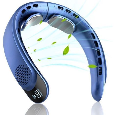 1 Ventilateur de cou, 3 vitesses, rotation 360°, batterie 4000mAh, affichage LED, pour bureau sport randonnée (1/4)