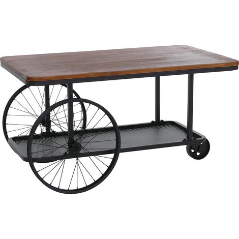 [NON UTILIZZATO] Tavolino da salotto HHG-993, elegante, in legno industriale retrò con ruote 54x100x60 cm, marrone e metallo nero (1/5)