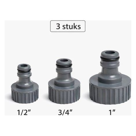 Kit de raccords de robinet, filetage interne : 1/2", 3/4" et 1" - pour raccordement par clic (ex. : Gardena/Hozelock) - pour le raccordement à un robinet extérieur (1/2)