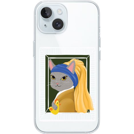 Custodia per iPhone 15 Plus, trasparente, flessibile in silicone, gattino e pollo (1/5)