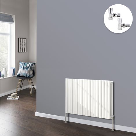 White Oval Radiator Designer Panel Radiators Bathroom Central Heating with Angled Manual Pair of Valves 600x1003mm Horizontal Double (1/3)