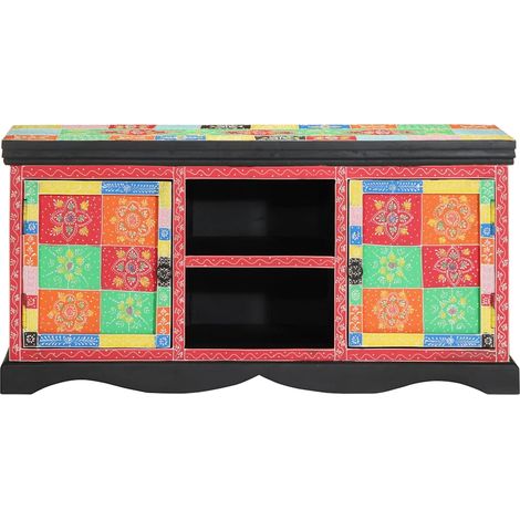 Meuble TV,Banc TV,Armoire TV Multicolore 100 x 35 x 50 cm Bois de manguier massif CFW774222 (1/5)