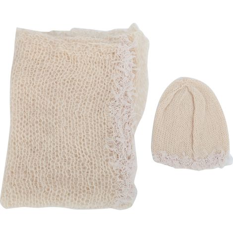 Ensemble de bonnet et bandeau pour nouveau-né, accessoire photo bébé 1 mois, couleur abricot (1/5)