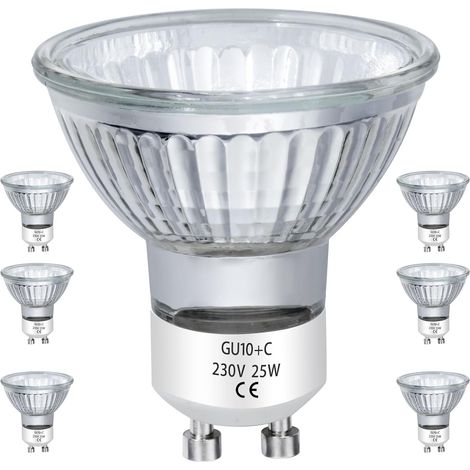 Ampoules Halogènes GU10 25W 230v MR16 pour Rail, encastré, éclairage d'accentuation, plafonnier, hotte, dimmable blanc chaud, lot de 6 (1/5)