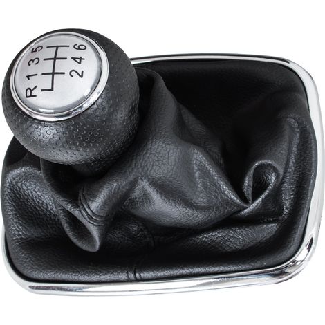 Pomo de palanca de cambios plateado para VW Golf IV 97-03 + funda con marco cromado, 6 velocidades, orificio de 12 mm (1/5)