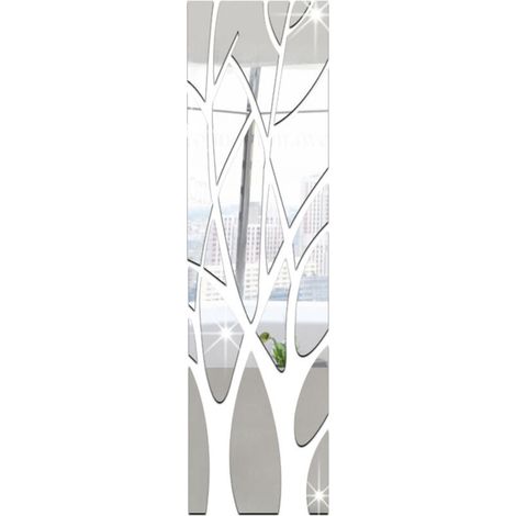 Autocollant mural de miroir 3D, autocollant de mur de miroir acrylique amovible auto-adhésif, bâton d'art mural pour la décoration de chambre à coucher de salon à la maison ,100x28cm(argent) (1/5)