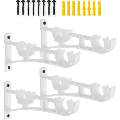 Support de tringle à rideau, double rail,fixé au mur, crochets de tringle, 1 paire pour tringle 28mm-32mm, (tringle double, blanc) (1/5)