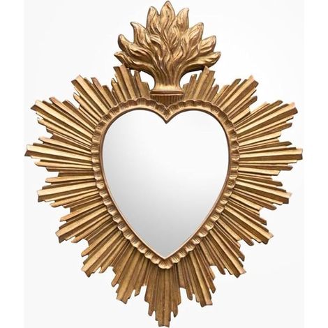 Miroir Coeur en résine dorée Patine Antique 30,5 x 26 cm (1/5)