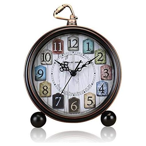5 Inch Silent Metal Alarm Clock Morning, Retro Alarm Clock Sound, Electronic Mechanical Alarm Clock Battery Operated Travel Desk Clocks (Multicolor)