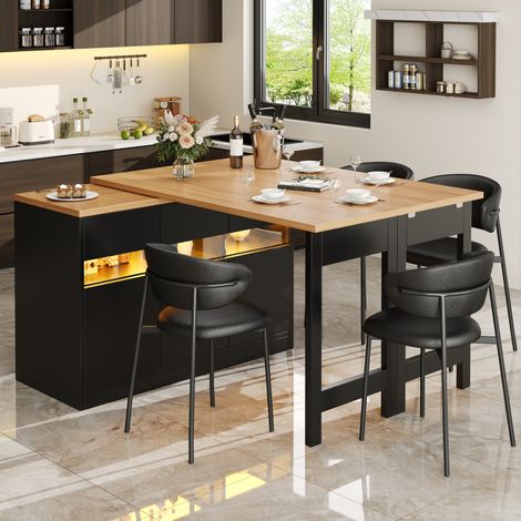 Table de bar extensible 120 à 180 cm en MDF noir et naturel avec LED et rangement - CHICFURN (1/5)