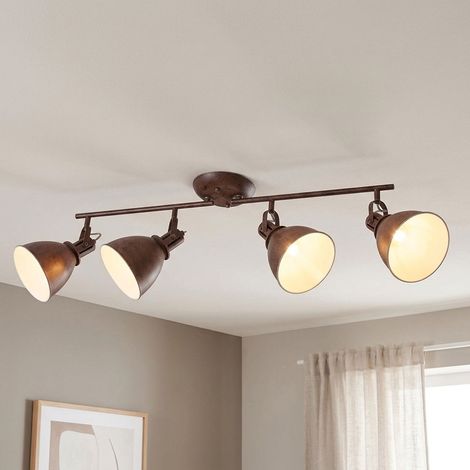 Plafoniera ruggine lampada da soffitto faretto faretto orientabile luci soggiorno, metallo, 4x LED 3W 250Lm bianco caldo, L 80 cm (1/5)