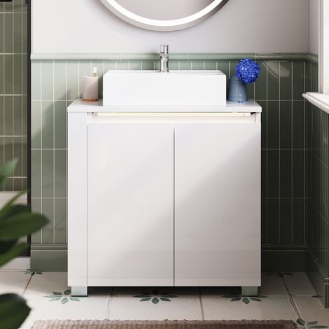 SONNI Aufsatzwaschbecken weiß mit berührungsgesteuerter LED-Beleuchtung, 600 × 600 × 300 mm (ohne Waschbecken) (1/5)